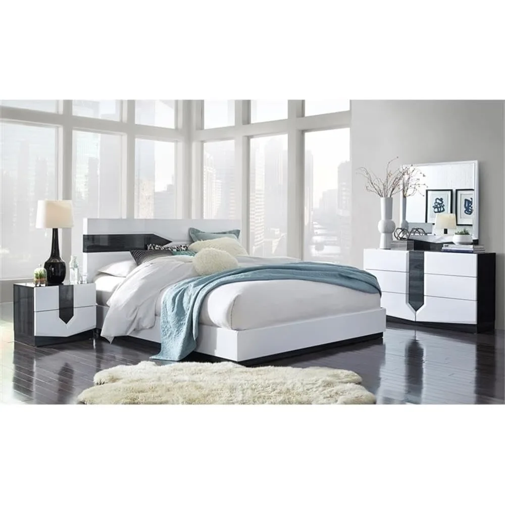 contemporary zebrano wood nightstand in gray and white high gloss finish