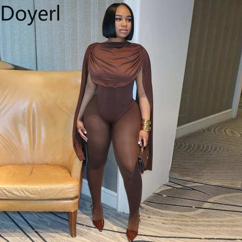 مثير النادي الليلي ثوب بودي كون امرأة وزرة بقماش شفاف المرقعة كيب طوق نحيل قطعة واحدة السروال القصير و حللا Catsuit #2