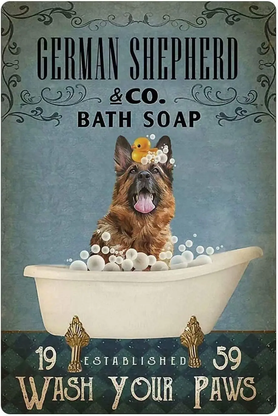 Vintage Dog Metal Tin Sign German Shepherd Co. Bath Soap Wash Your Paws Printing Poster Tin Sign Plaque Wall Decor For Home Bath