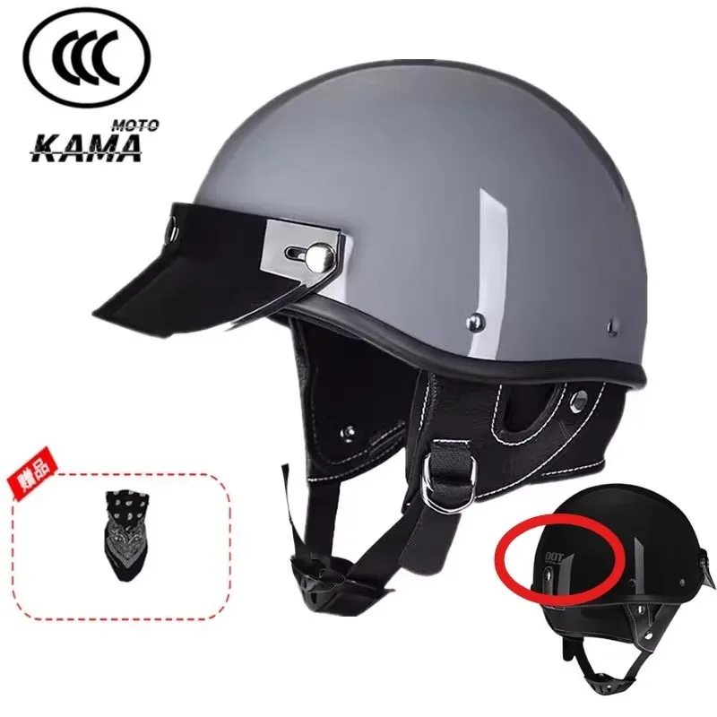 Vintage Motorcycle Helmet German Leather Open Face Retro Chopper Biker Pilot DOT Certified in Sizes S-XXL for Motorcyclists