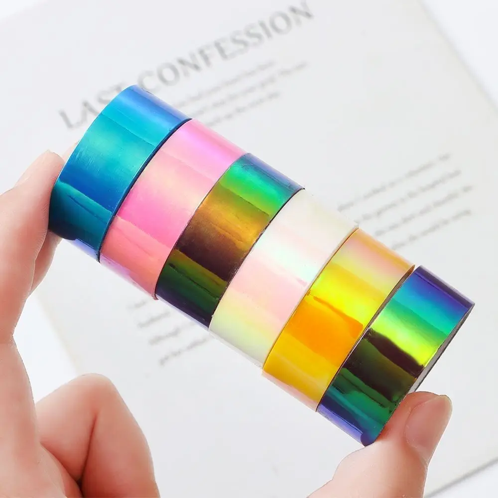 Waterproof Graphic Tape Rainbow Removable Sparkle Metallic Tape Stationery Decorative Adhesive Tapes School Supplies.