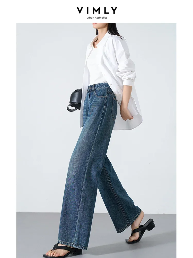 

VIMLY Women's Simple Jeans Autumn New Commuter Wide Leg Casual Straight Full Length Denim Pants Casual Loose Trousers 73306