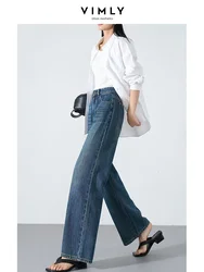 VIMLY Women's Simple Jeans Autumn New Commuter Wide Leg Casual Straight Full Length Denim Pants Casual Loose Trousers 73306