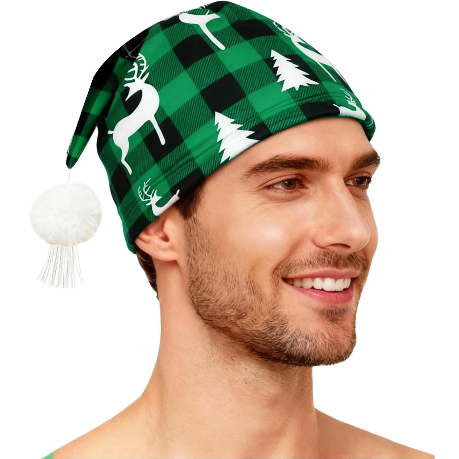 

Men Adjustable Plaid Sleeping Night Stocking Cap Hat with Pom Ball And Tassel Caps for Christmas Daily Nightwear Sleepwear Hats