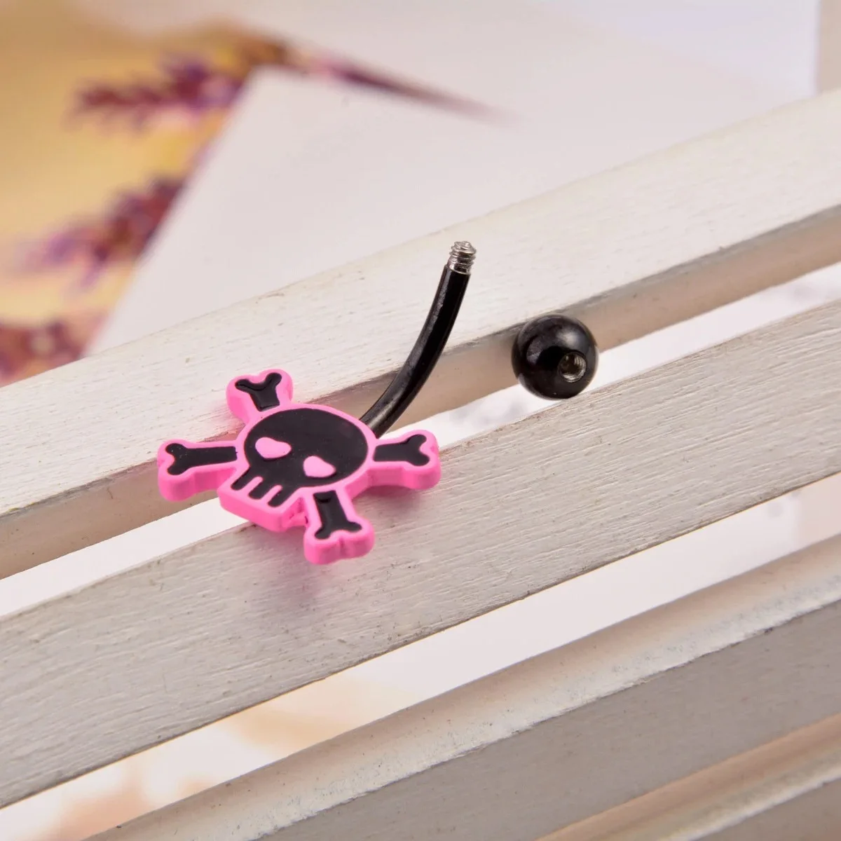 Skull Pink Rose Ombligo Piercing Punk Black Belly Button Ring Short Ghost Umbilical Navel Rings Body Piercing Jewelry