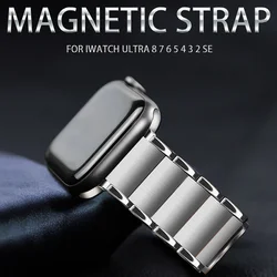 Luxury Stainless Steel Bracelet for Apple Watch Series 8 7 6 5 4 3 41mm 45mm Ultra 49mm for IWatch 38mm 42mm 44mm Magnetic Strap