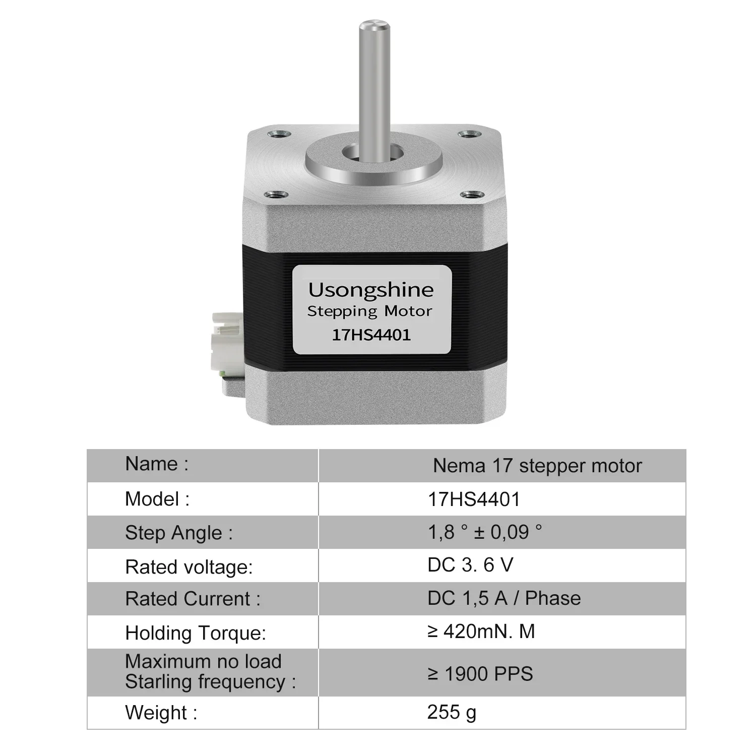 Usongshine 17HS4401 1.8 Nema17 silnik krokowy 2 fazy 1.5A 42mN.m z kablem do maszyny do grawerowania laserowego CNC Roter — zdjęcie produktu 3