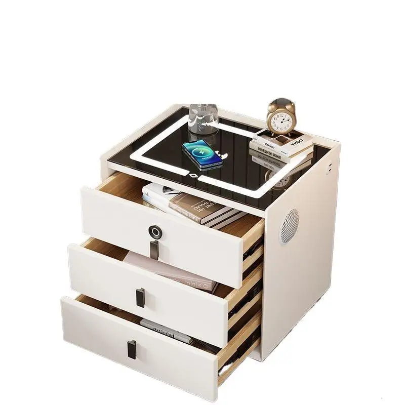 

Intelligent multi-function simple bedside table solid wood storage home modern light luxury style