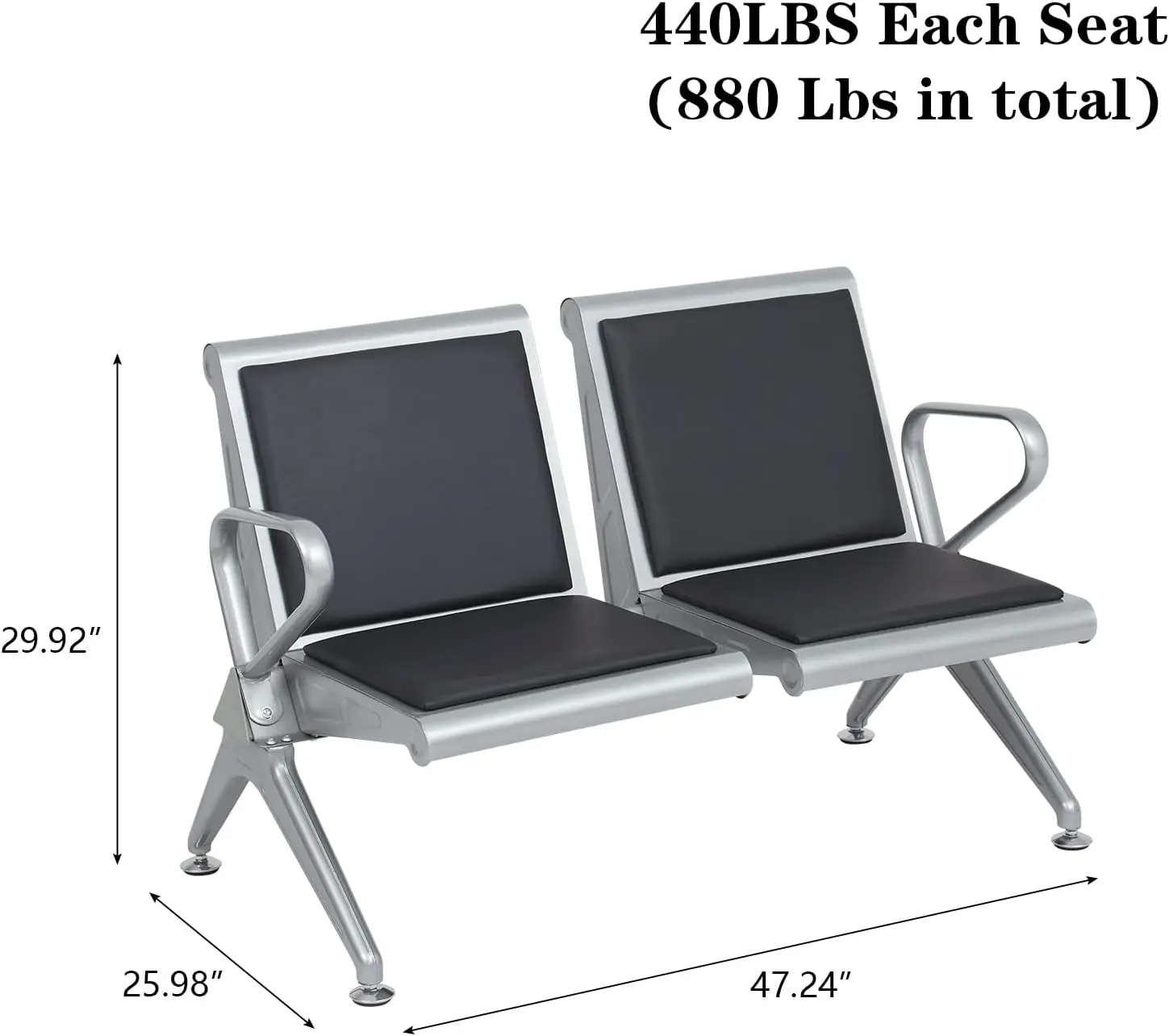 Kintness 2-Seat Reception Chair Set Of 2 - Waiting Room Chairs, Airport Chair Guest Bench For Office, Airport, Lobby, Hospital