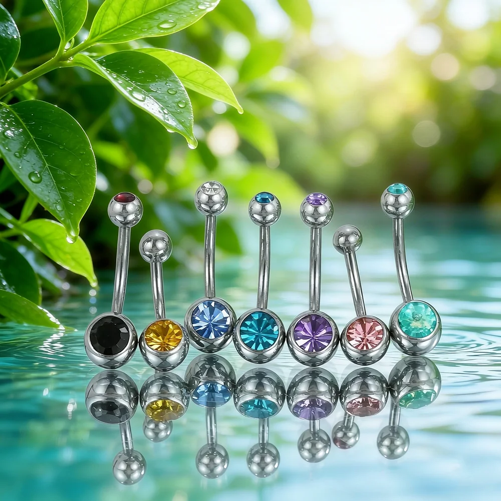 G23 Titanium Navel Ring with CZ Sexy 14G Internal Thread Hypoallergenic Round Belly Button Rings Jewelry for Navel Piercing
