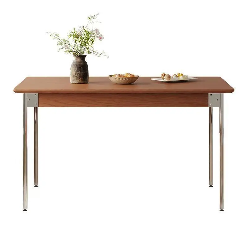 

Nordic solid wood dining table small apartment household combination stainless steel table