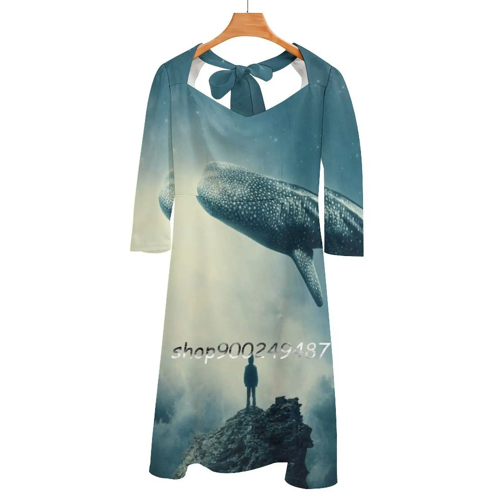 Lost In Reverie Evening Party Dresses Midi Sexy Dress Female Sweet One Piece Dress Korean Whale Boy Rain Dream Reverie Clouds