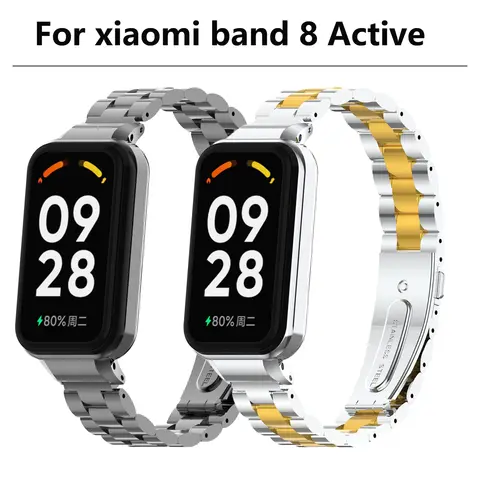 Cinturini in acciaio inossidabile per Xiaomi Mi band 8 Bracciale con cinturino in acciaio inossidabile Active Solid a tre perline per cinturino attivo MiBand 8
