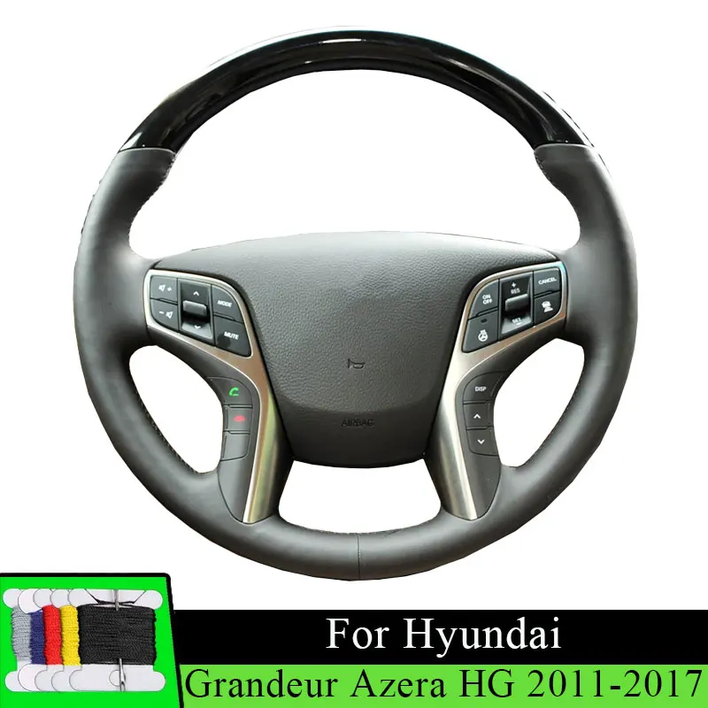 Niestandardowy pokrowiec na kierownicę samochodową z ekoskóry DIY do Hyundai Grandeur Azera HG 2011-2017, oryginalny, oddychający.