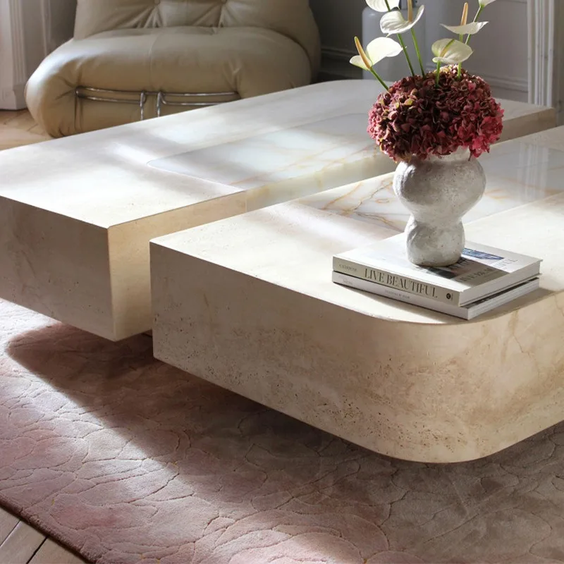 Natural marble coffee table, hotel villa large light luxury high-end combination coffee table