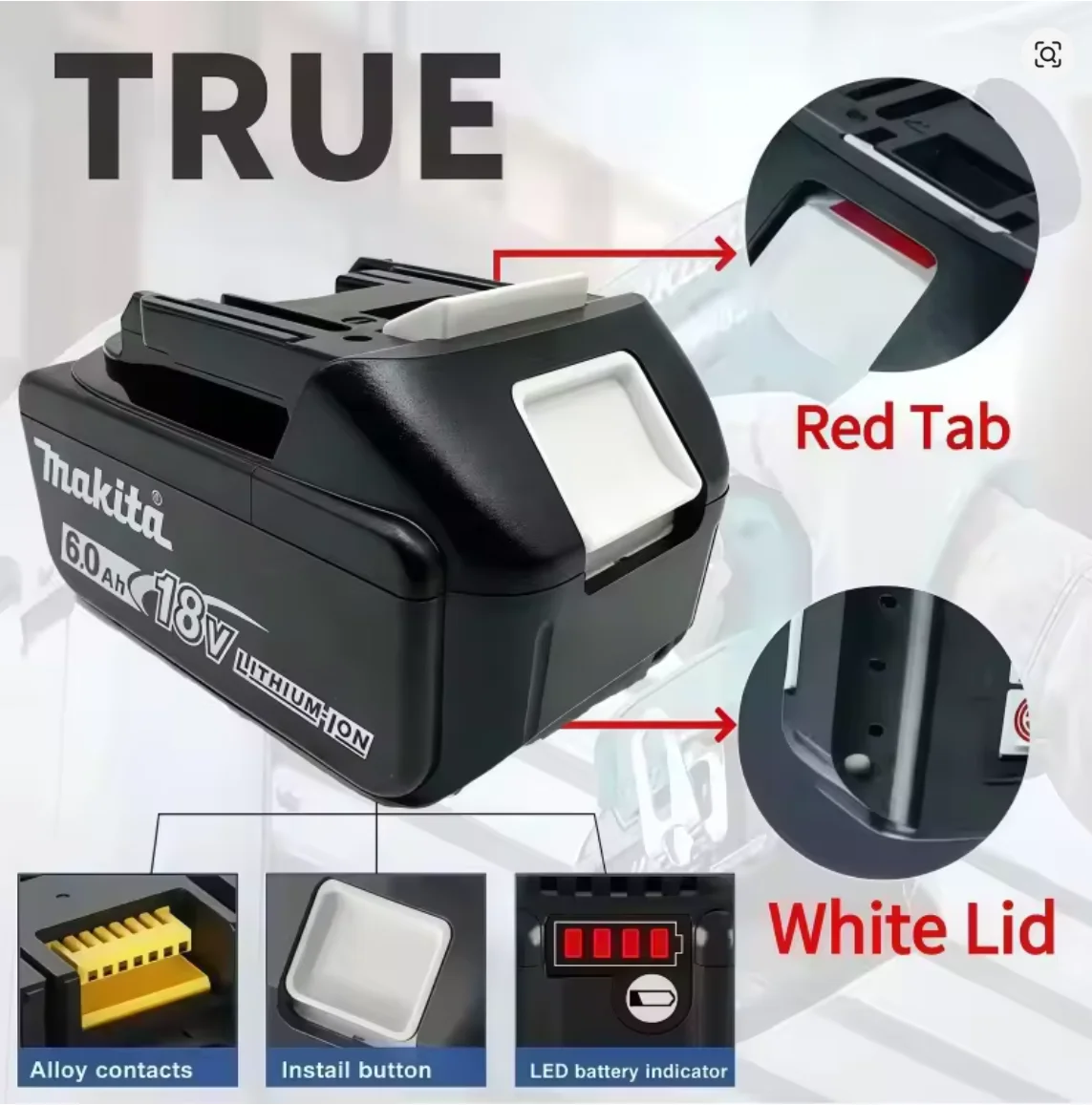 

100% Original Makita 18V 6.0Ah Rechargeable Battery ,For Makita BL1830 BL1830B BL1840 BL1840B BL1850 BL1850B Power Tools Battery