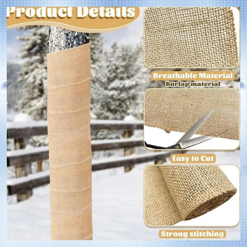 

AD-6Rolls Natural Burlap Tree Wrap Burlap Fabric Tree Trunk Protector For Gardening Winter Keep Plant Warm 20*450Cm