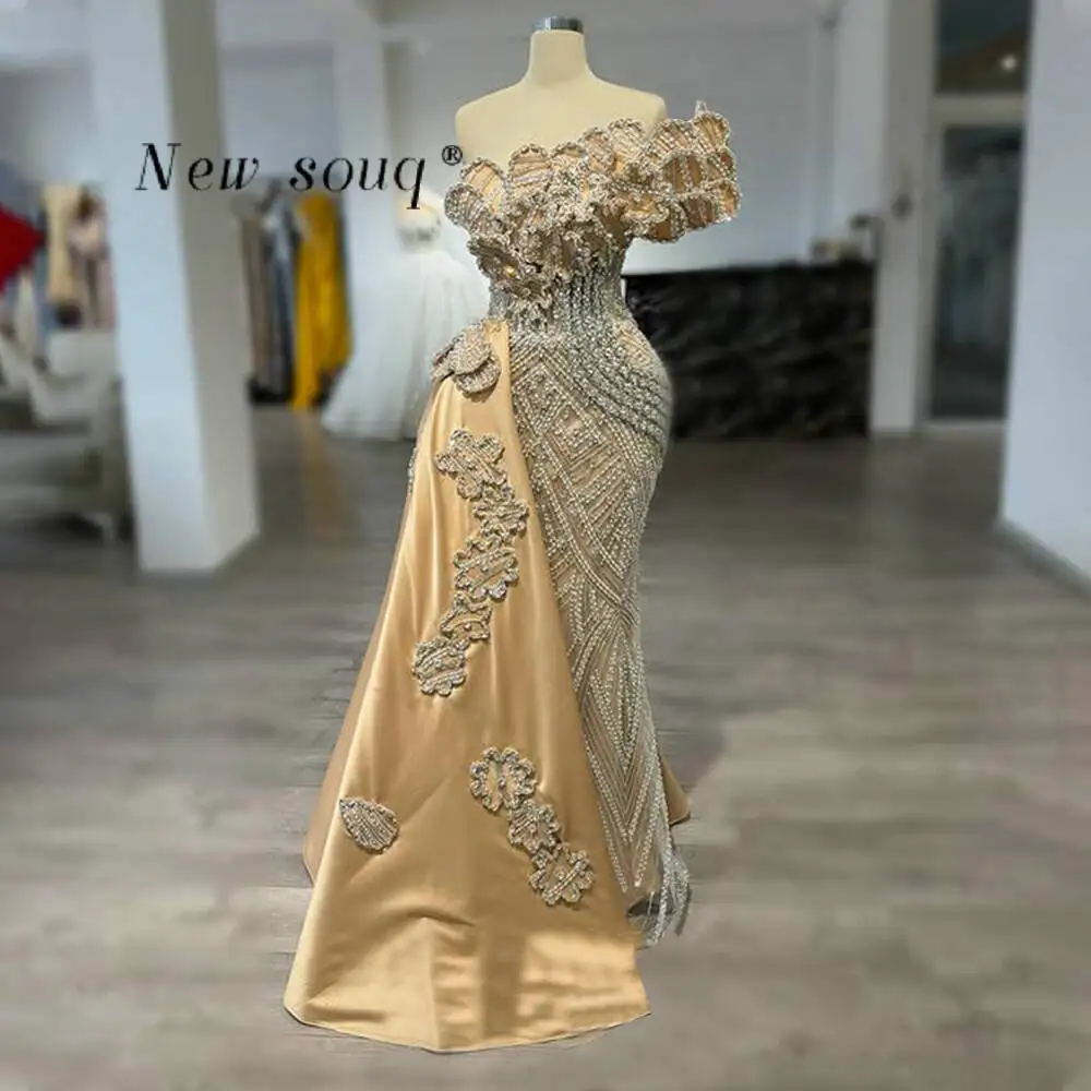 

New In Champagne One Shoulder Mermaid Evening Dresses with Side Satin Trail Customized Formal Wedding Party Gowns for Women 2026
