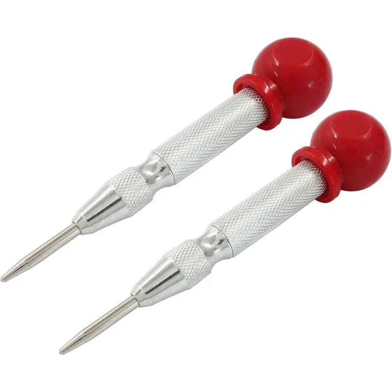 Silver Glass Breaker Window Puncher, Automatic Spring Loaded Center Punch with Drill Bit Eyelet