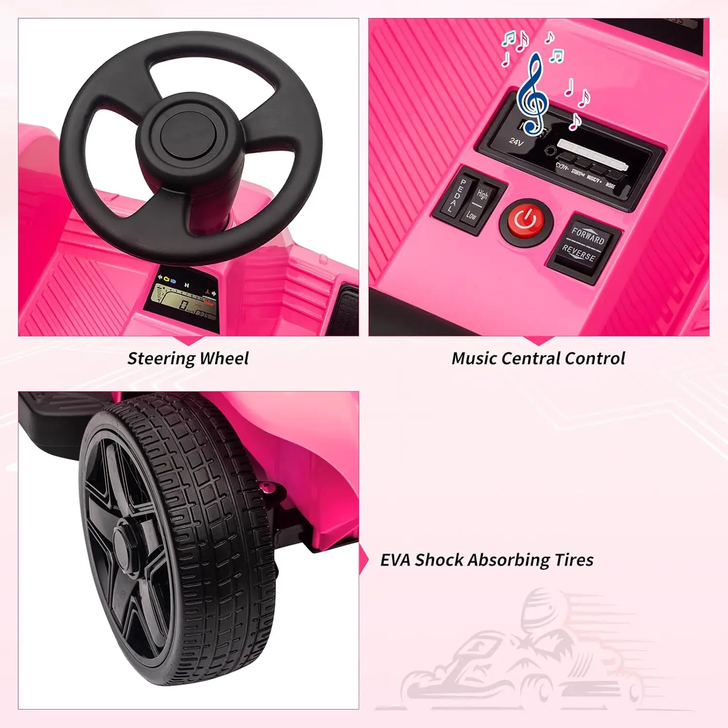 Auto da giro elettrica a 4 ruote da 24 V per bambini, 2 posti con doppi motori da 120 W, telecomando per genitori e 2 modalità di guida Luci a LED, musica