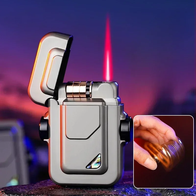 Creative Red Flame Gas Lighter, Mecha Top Shape, Roller Sensor. Metal Material, Fashionable Cigarette Lighter