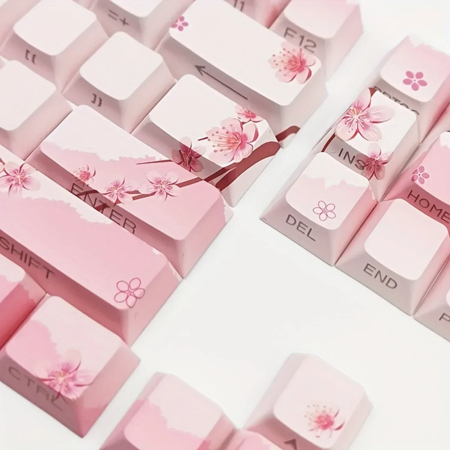 127 Keys Cherry Blossom Pink Mechanical Keyboards Keycaps Sakura Side Engraving Illuminated Side Engraving Illuminated Girl Gift