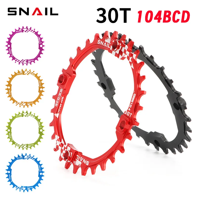 Coroa SNAIL 104 BCD 30T para Bicicleta de Montanha e Estrada, Coroa Estreita-Larga 30T 104BCD para XC AM, Coroa Única Redonda em Liga de Alumínio