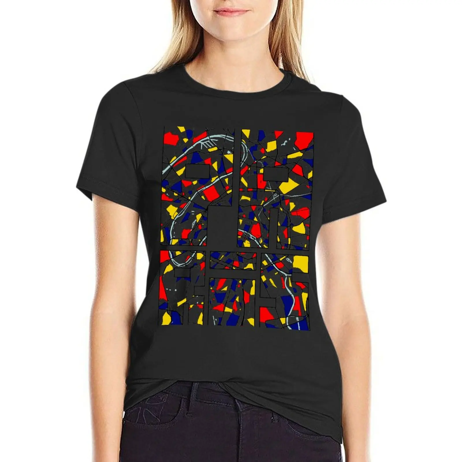 Paris, France City Map - Mondrian T-Shirt Aesthetic clothing summer top plus sizes Women's summer blouses 2024