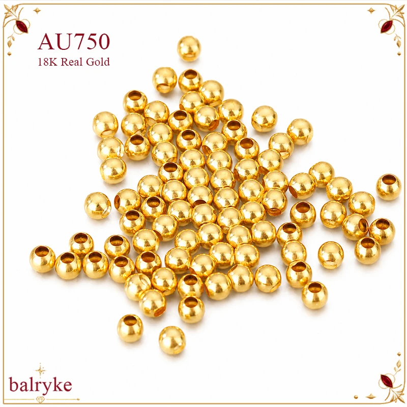 10 beads 18K real Gold Round Beads AU750 Polished Spacer Beads for DIY Jewelry Making Bracelet Necklace Accessories