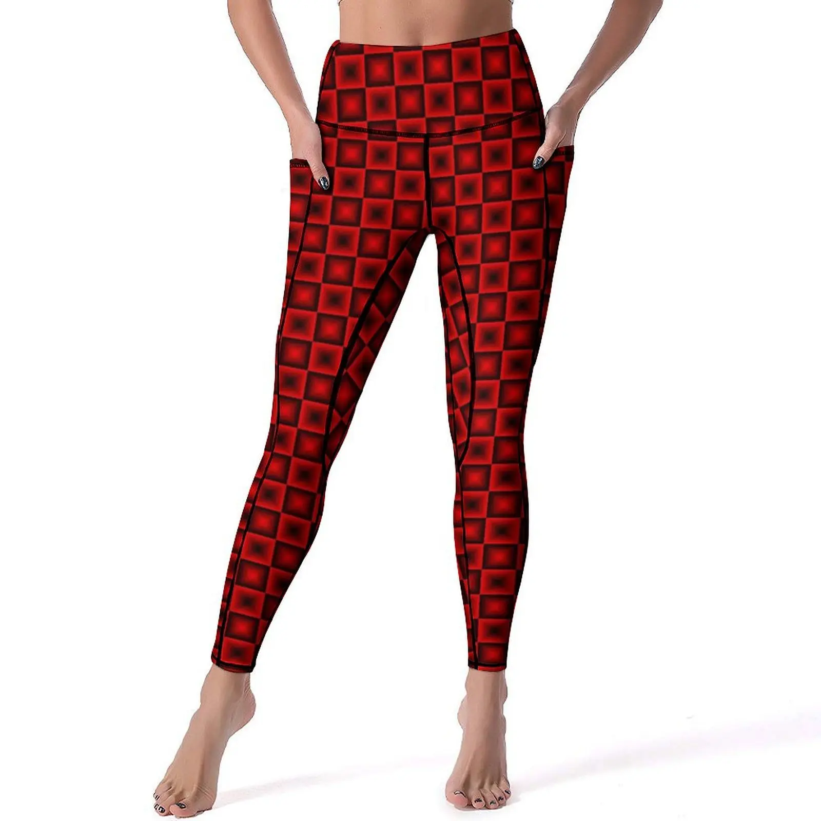 

Red Black Plaid Leggings Sexy Checkerboard High Waist Yoga Pants Elegant Stretch Leggins Lady Pattern Workout Sports Tights