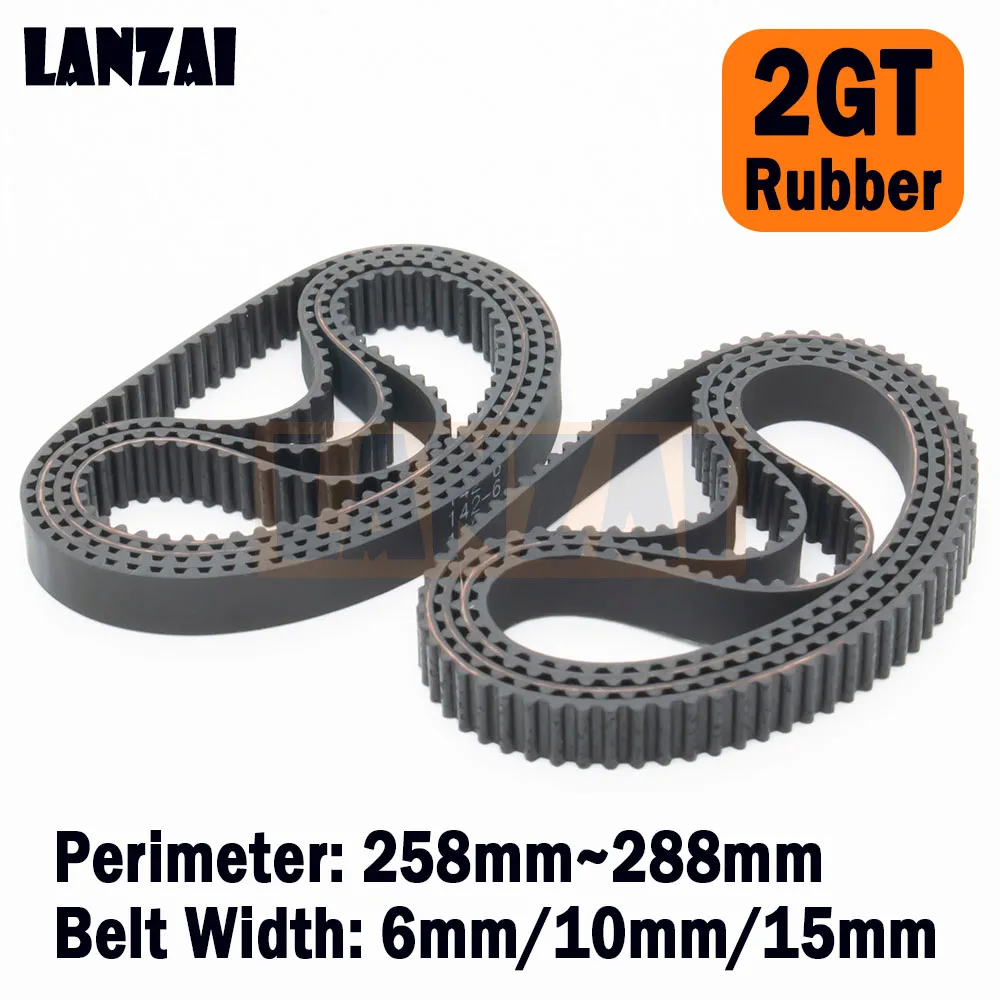 LANZAI 2GT Rubber Timing Belt Closed Loop C=258 260 262 264 266 268 270 272 274 276 278 280 282 284 286mm W=6/10/15mm 3D Printer