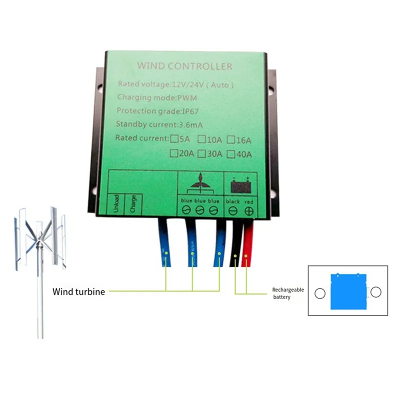 AA08-PWM Controller 300W Wind Turbine Charge Controller Water Proof Regulator For Wind Generator 12V 24V AUTO Switch 16A