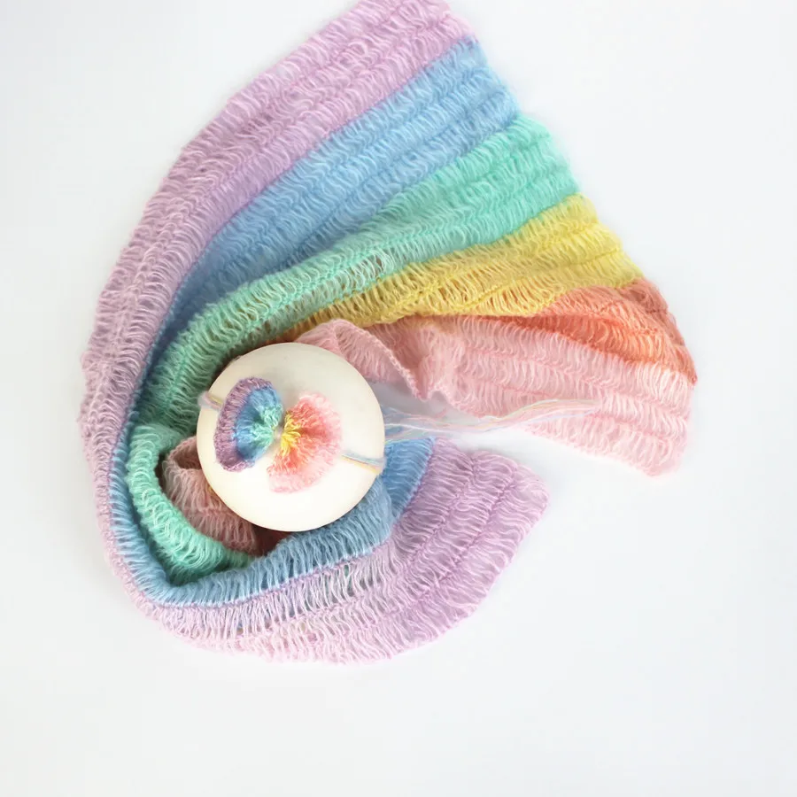 Newborn Rainbow Scarf with Headband Baby Scarves Baby Blanket Newborn Photography Props Baby Accessories Newborn Shooting Wrap