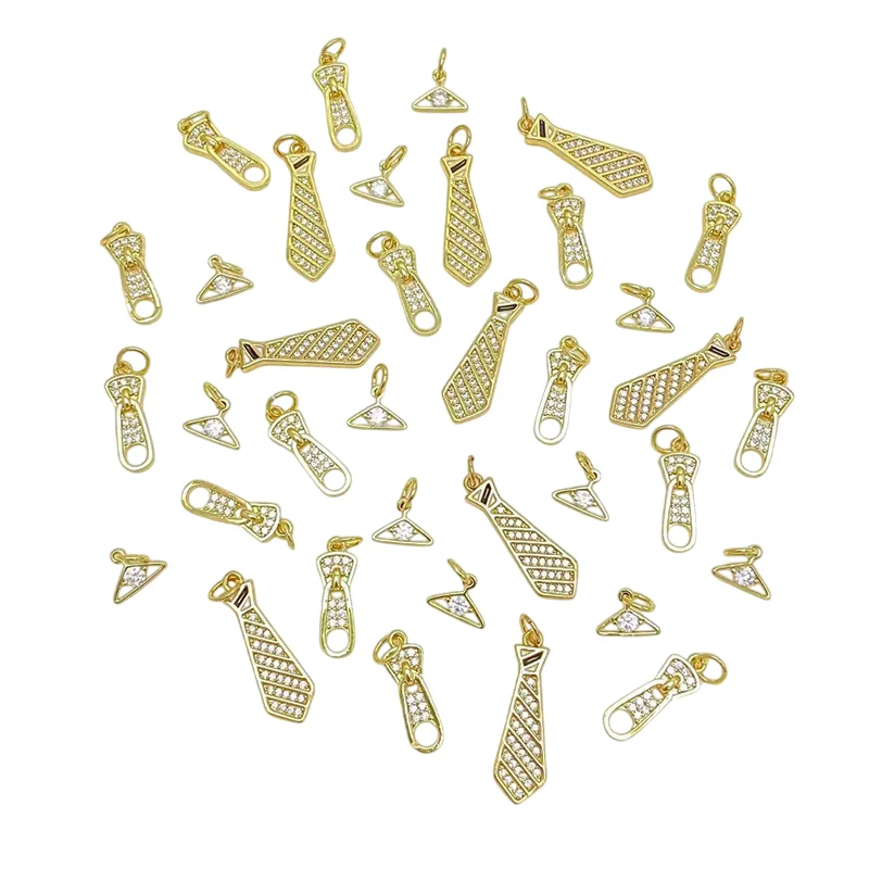 

3 Pieces Copper Plated Gold Micro Inlay Zircon Small Pendant for DIY Charm Jewelry Making Tie Chain Head Coat Hanger Accessories