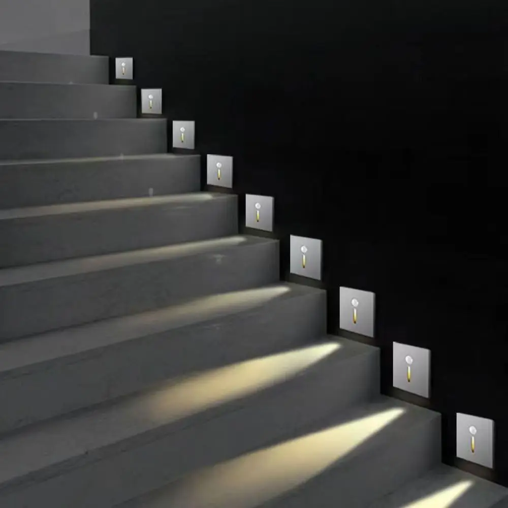 Smart Motion Sensor LED Stair Footlight Indoor Outdoor Stair Wall Lamp Recessed LED Step Light Staircase Bedroom Decoration