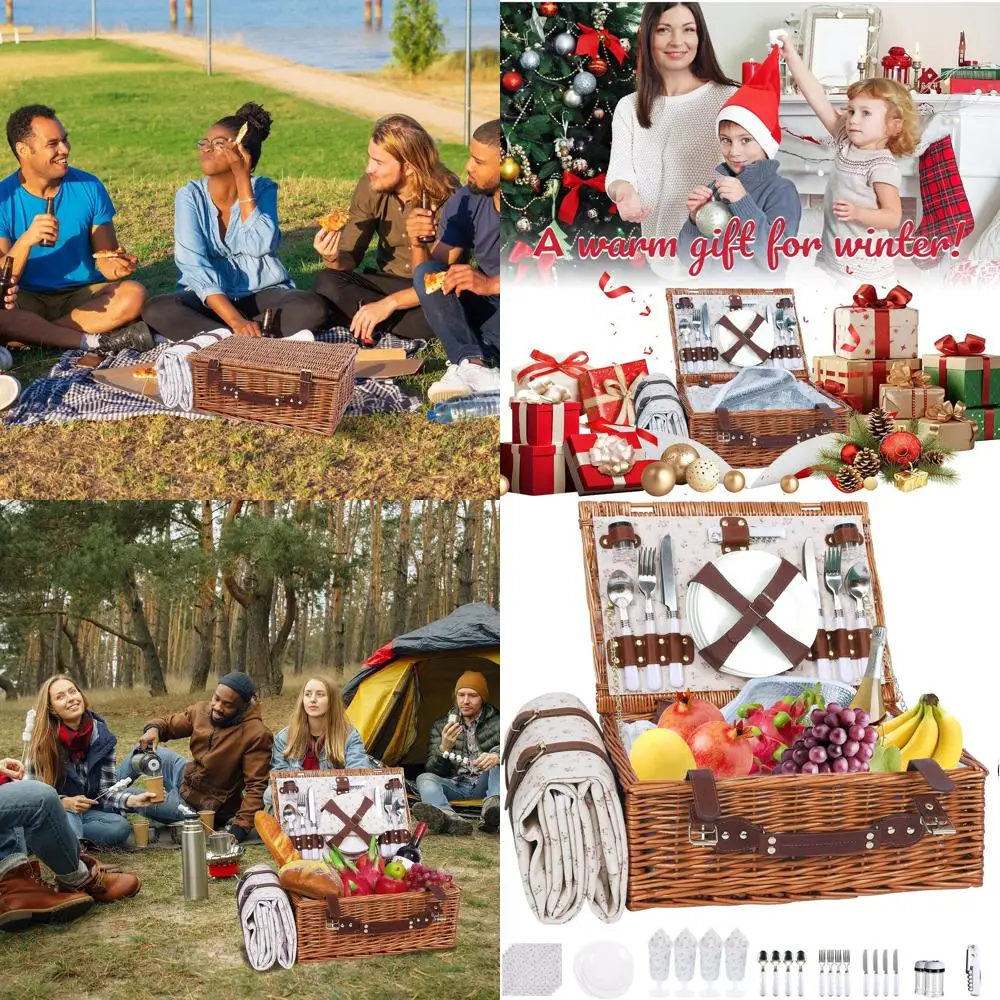 

4-Person Wicker Willow Picnic Set with Insulated Cooler and Waterproof Blanket for Outdoors and Special Occasions