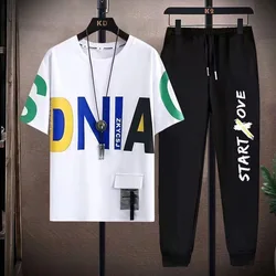2024 Summer Fashion Print Large Size Sports Short Sleeve T-shirt Set Men's Casual Comfort Breathable High Quality Two-Piece Set