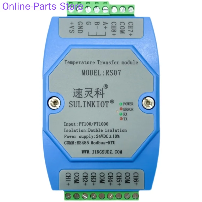 

8-channel PT100/PT1000 Thermistor Temperature Transmitter Isolation Acquisition Module RS485 Communication