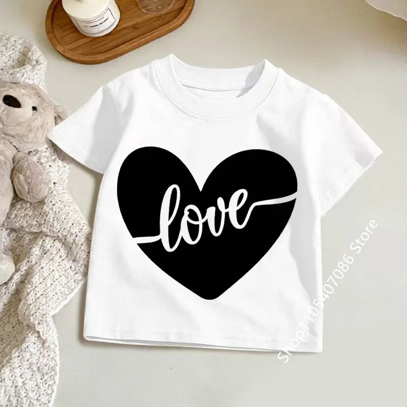 Love Heart Print Fashion T Shirts Y2k Kids Children's T-shirt Boys Girls Summer Spring Casual Top Tee Shirt