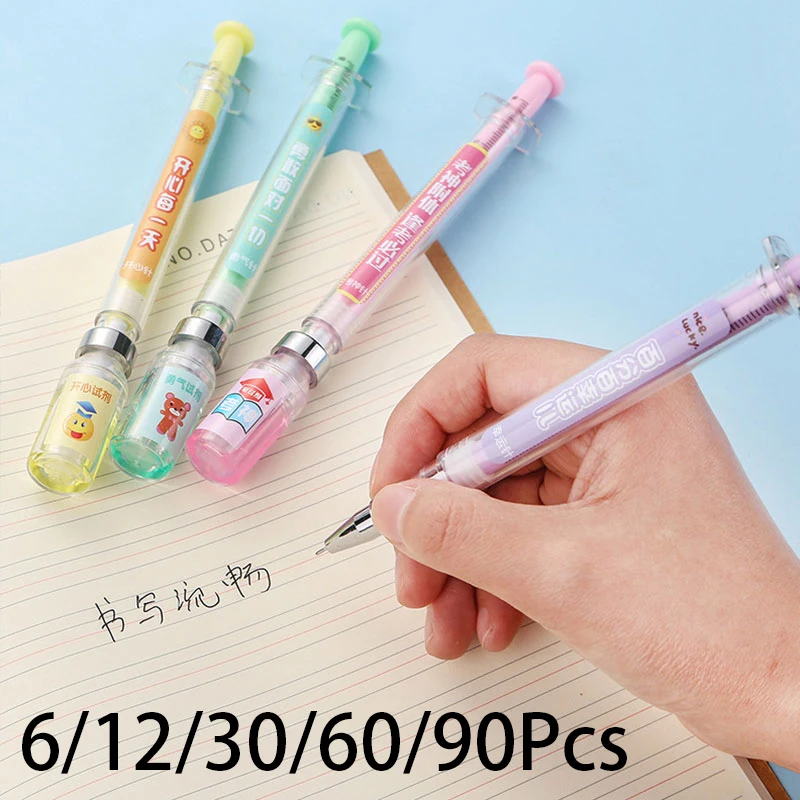 6-90Pcs Liquid Syringe Injector Gel Pens Vaccine Gel Pen For School Cute Nurse Student Writing Stationery Office Supplies