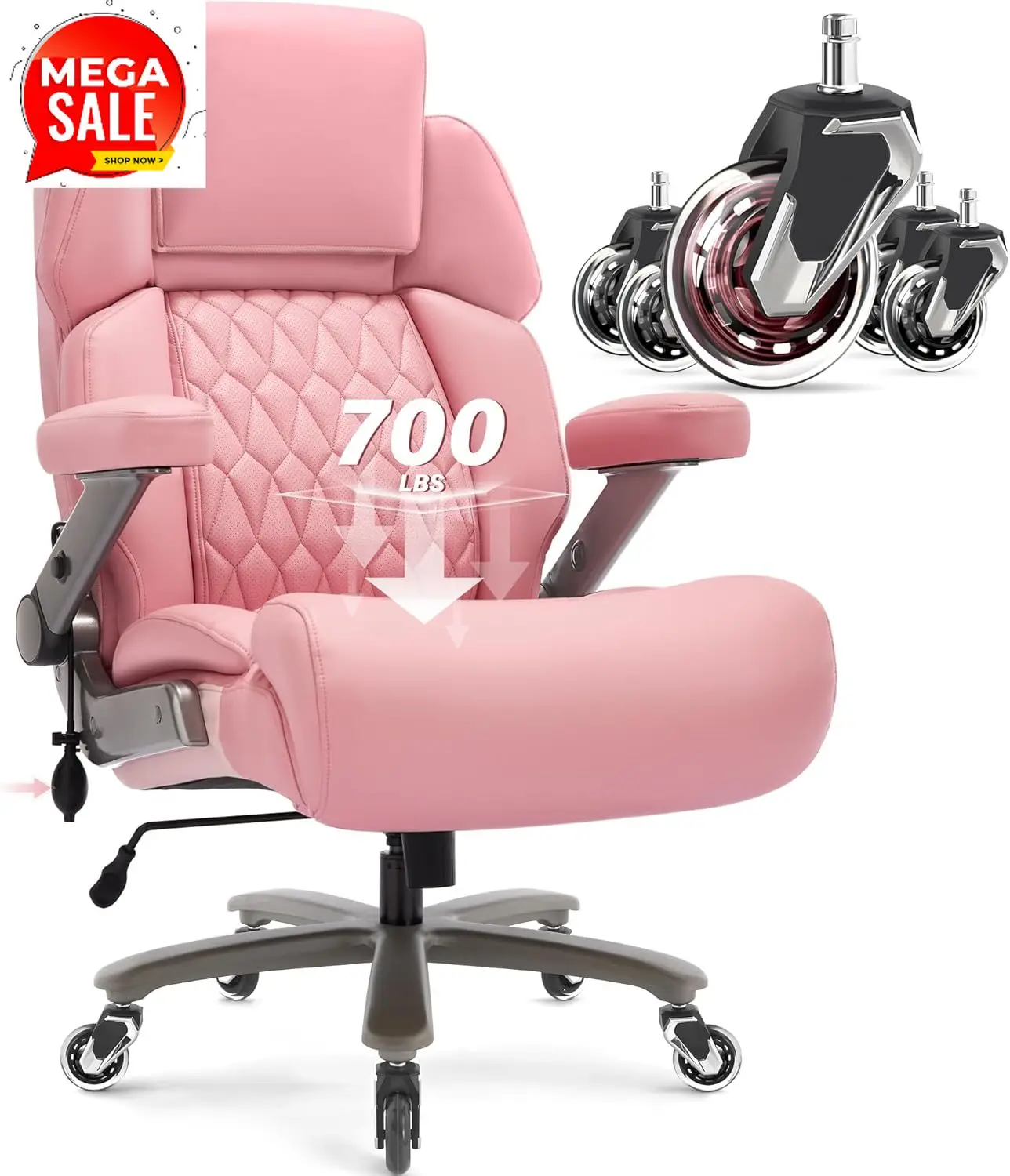 

Офисное кресло для высоких и крупных людей, выдерживающее до 317 кг - регулируемые подголовник и поясничная опора, 3D-подъемные подлокотники, большие колеса и прочное металлическое основание, эргономичное.