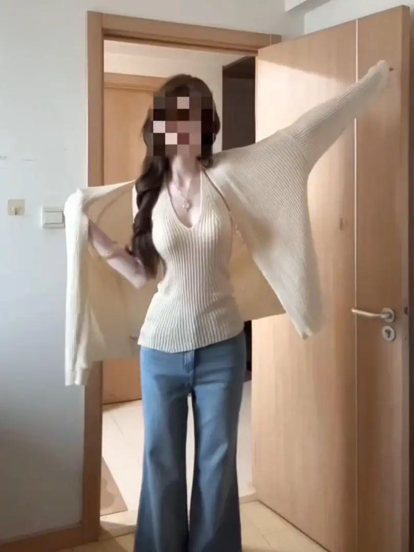

Laid-back Style Knitted Sweater Cardigan High Waist Jeans Three-piece Set Chic Autumn Outfit for Women Casual Versatile Ensemble