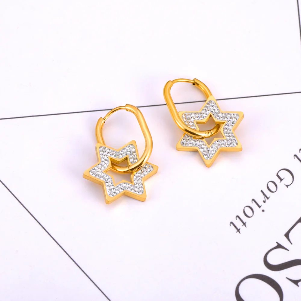Lokaer Mode 316L Edelstahl Stern Herz Creolen Für Frauen 18K Gold PVD Überzogene Wasserdicht Täglichen Ohr Schmuck E24068 – Detail 4