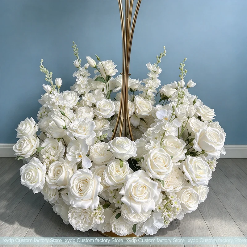 80 bis 30 cm Künstliche Luxuriöse Rosa-Weiße Rosenblütenkugel Tischdekoration Luxuriöser Hochzeitstischkranz Event-Tischdekoration Party – Detail 6