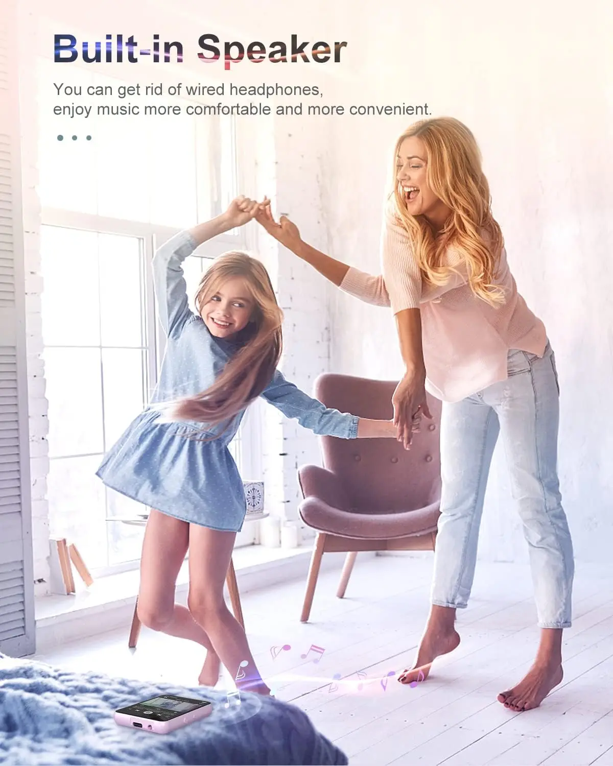 Pemutar MP3 dengan Bluetooth 5.3, Pemutar Musik Suara HiFi Portabel Tanpa Hilang dengan Speaker, Memori 64GB Bawaan, Radio FM, Rekreasi Suara