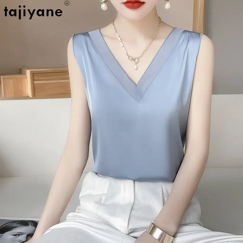 Ayunsue 100% Mulberry Silk Tops For Women 2024 High Quality Tank Top V-neck Cami Top Summer Clothes Real Silk Bottoming Shirt