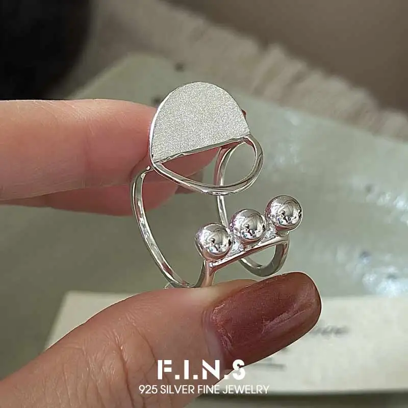 

F.I.N.S Original MinimalistS925 Sterling Silver Rings For Women Brushed Ball Geometric Layer Lines Finger Jewelry For Decoration