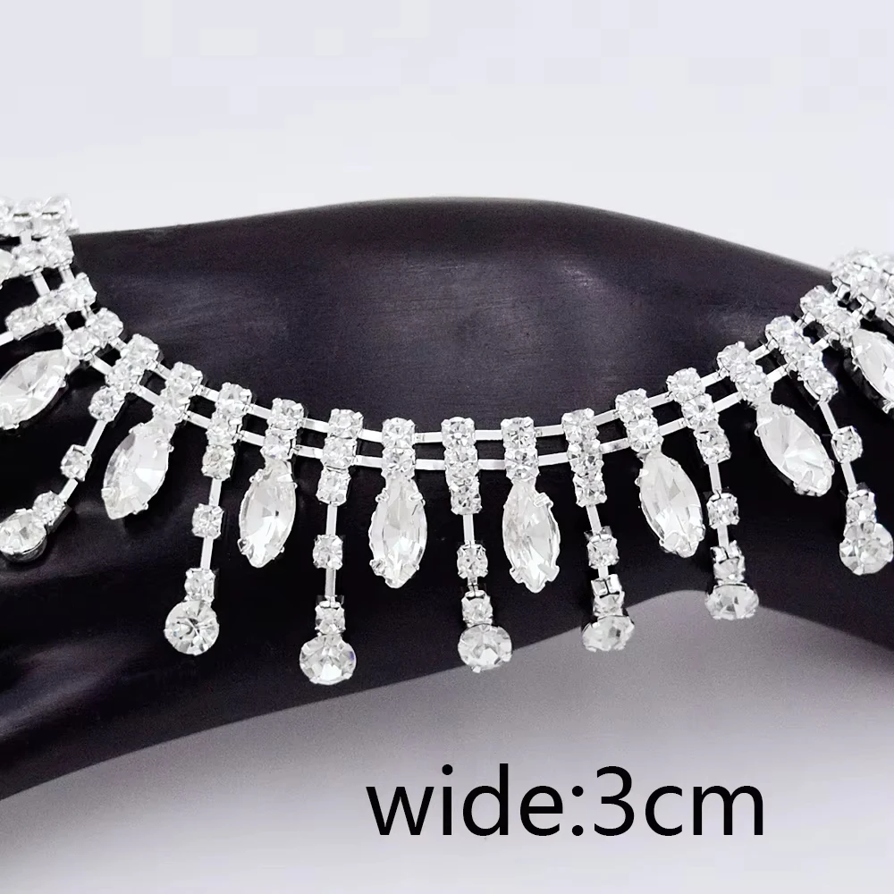 1 yard rhinestone long tassel water drop pendant crystal claw chain sewn on clothing skirt strap edge, women\'s bag wedding dress