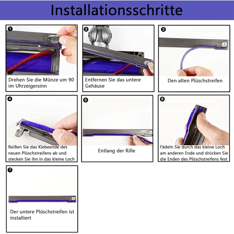 4 ชุด Soft Plush Stripes อุปกรณ์เสริมสําหรับ Dyson V6 V7 V8 V10 V11 V15 เครื่องดูดฝุ่น Soft Roller เปลี่ยนชิ้นส่วน