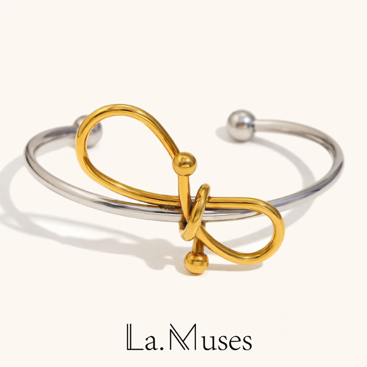 La. Muses Simple Line Butterfly Knot Stainless Steel Women's Open Bracelet Romantic High Quality Waterproof Jewelry Gift